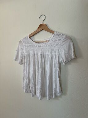 White Smocked Short-Sleeve Women's Top